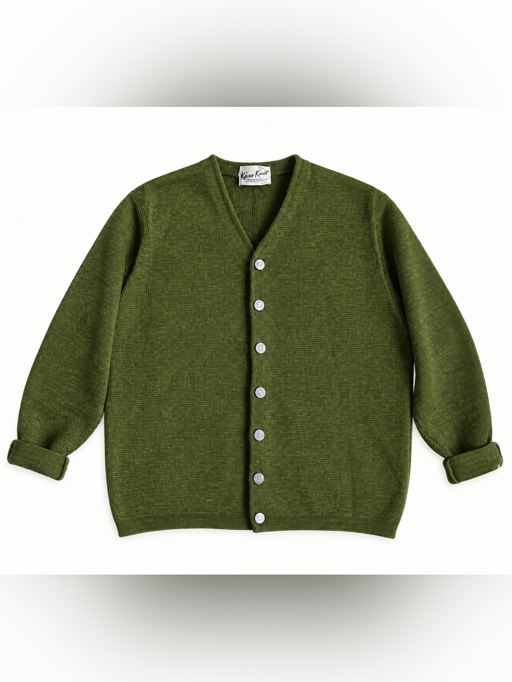 Vintage Kaso Knit Unisex Olive Green V-Neck Button Cardigan